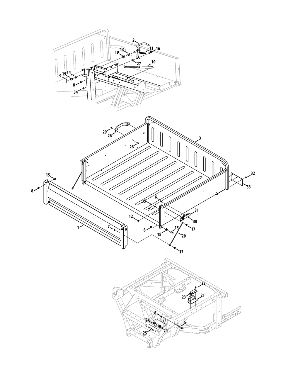 Cargo Bed Diagram and Parts List for 465 4X4-EFI-1H030Z-1G192Z-37BMD710 Cub Cadet Lawn Tractor Accessories
